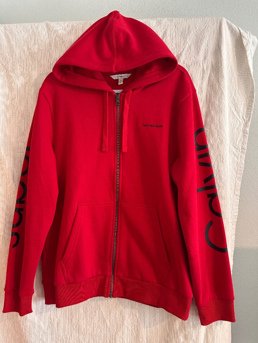 Calvin Klein Jeans Red Logo Full Zip Hoodie Large